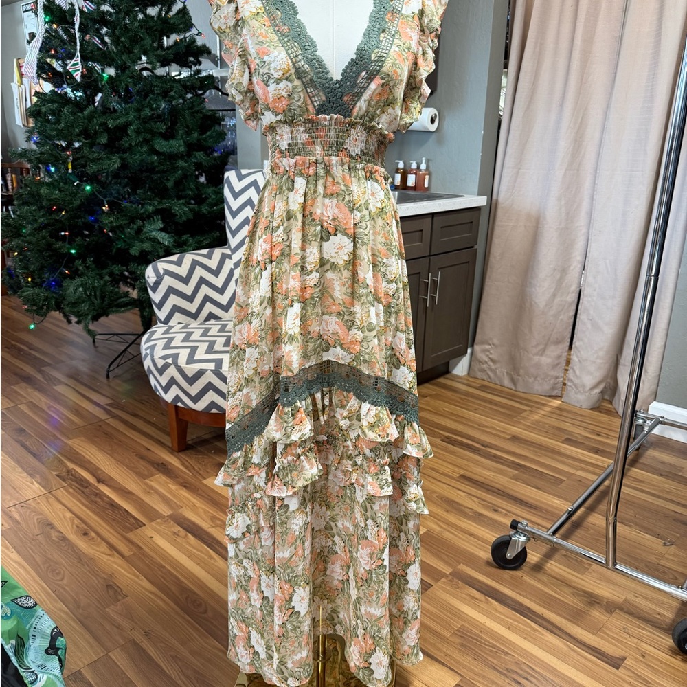 Baltic Born Floral Lace Trim Maxi Dress